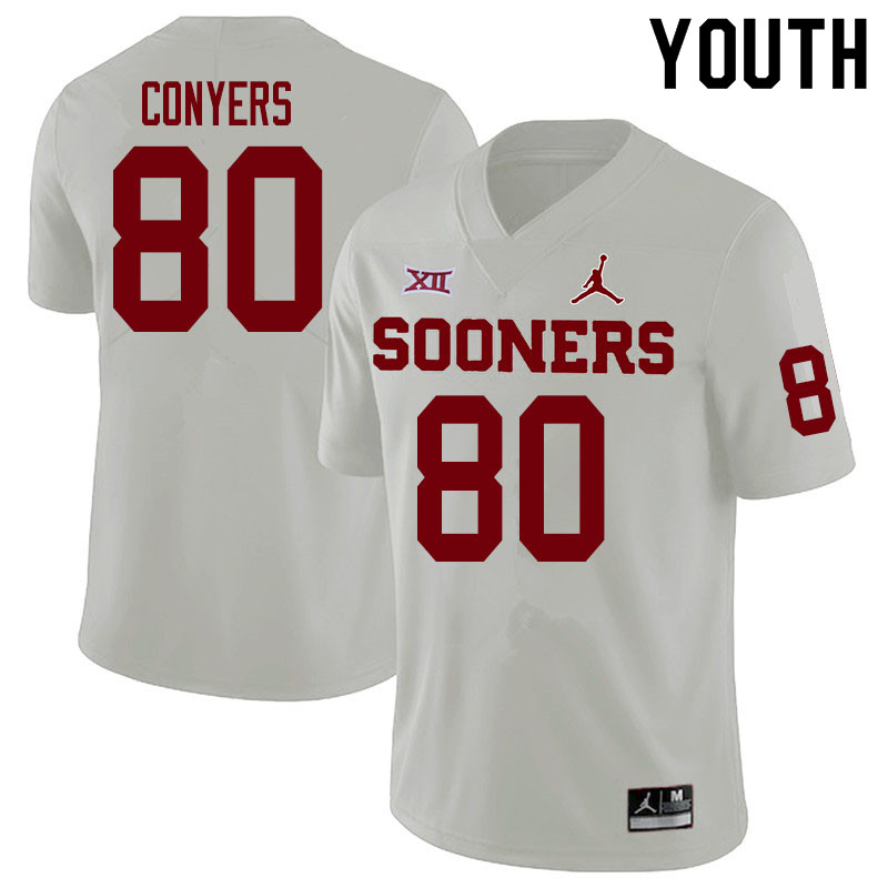 Youth #80 Jalin Conyers Oklahoma Sooners College Football Jerseys Sale-White - Click Image to Close